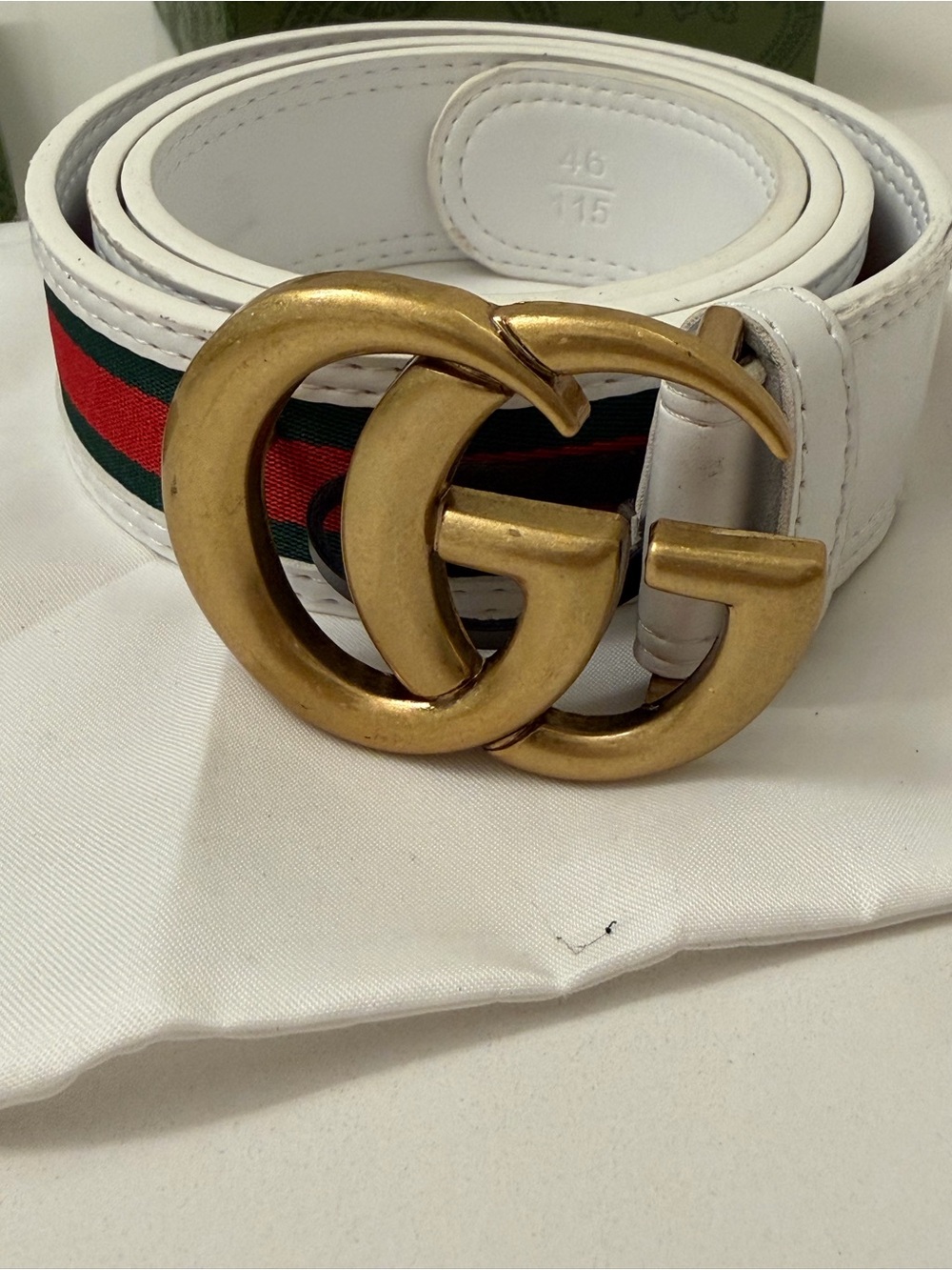Gucci White Leather Green Red Web Interlocking GG Belt 80/32 Made in Italy - Picture 4 of 11